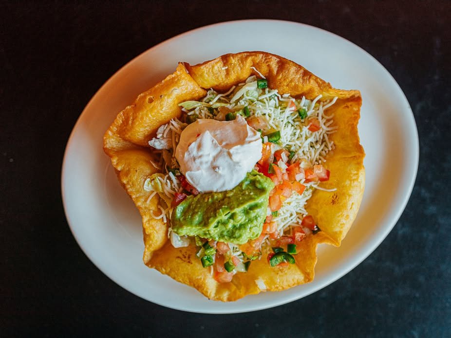 Taco salad in a crispy tortilla bowl